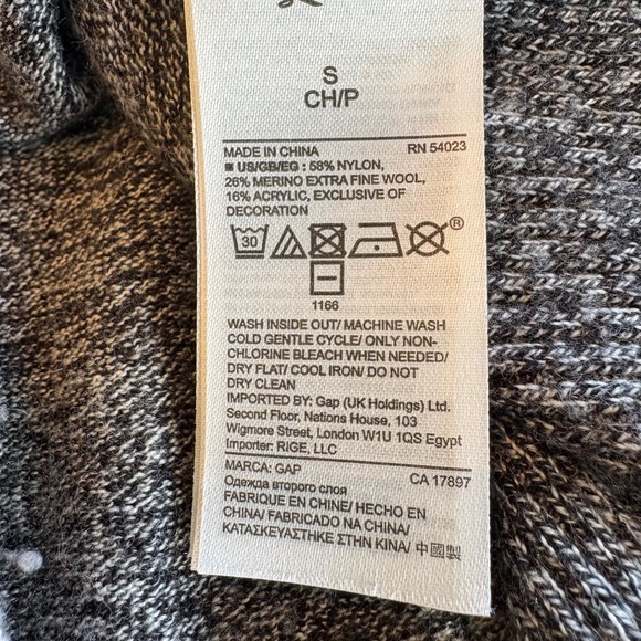 Gap Fine Merino Wool Blend Cropped Sweater 3/4 Sleeves Black White Marbled Sz S - Picture 6 of 7